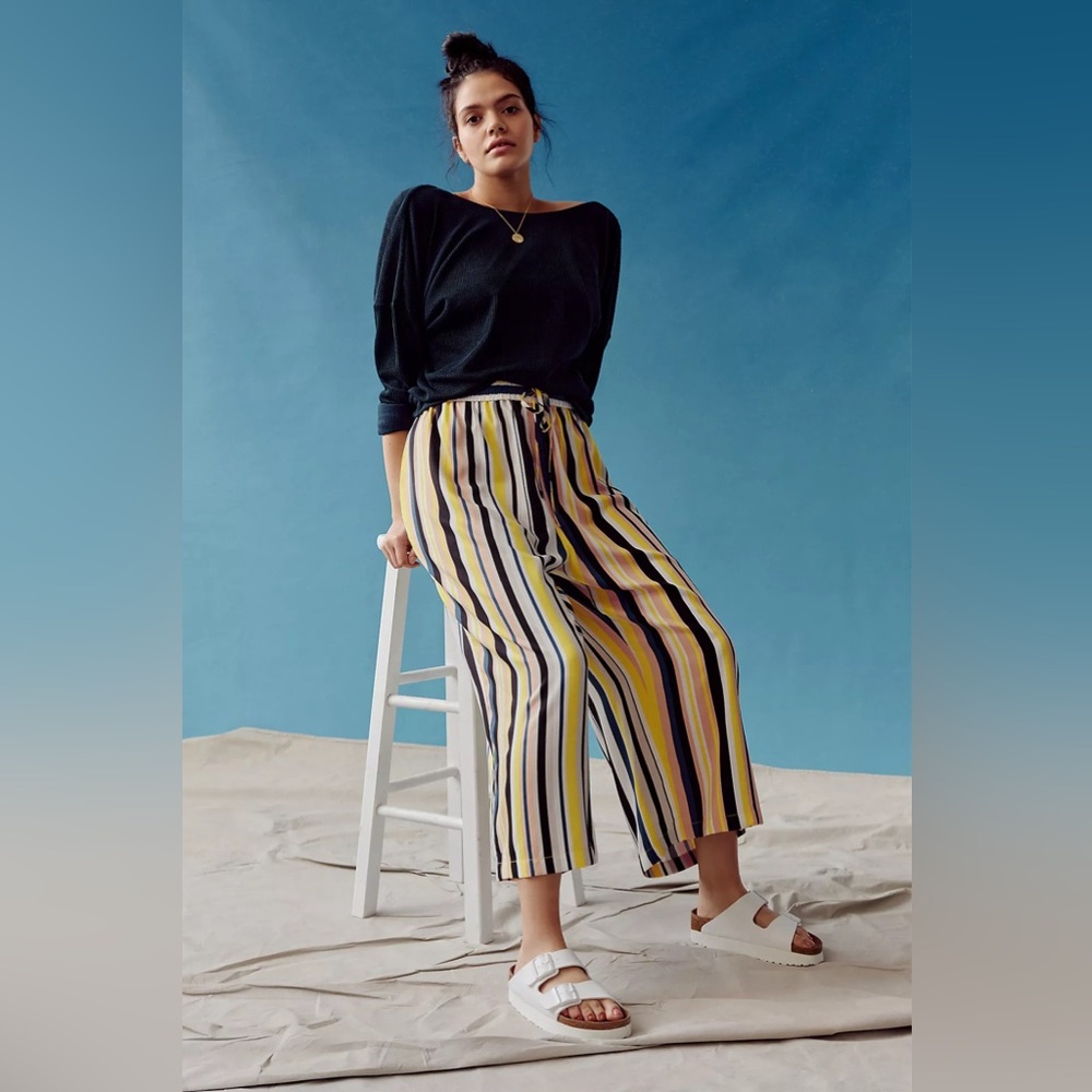 Peter Som for Anthropologie Yellow Striped Wide Leg Pants